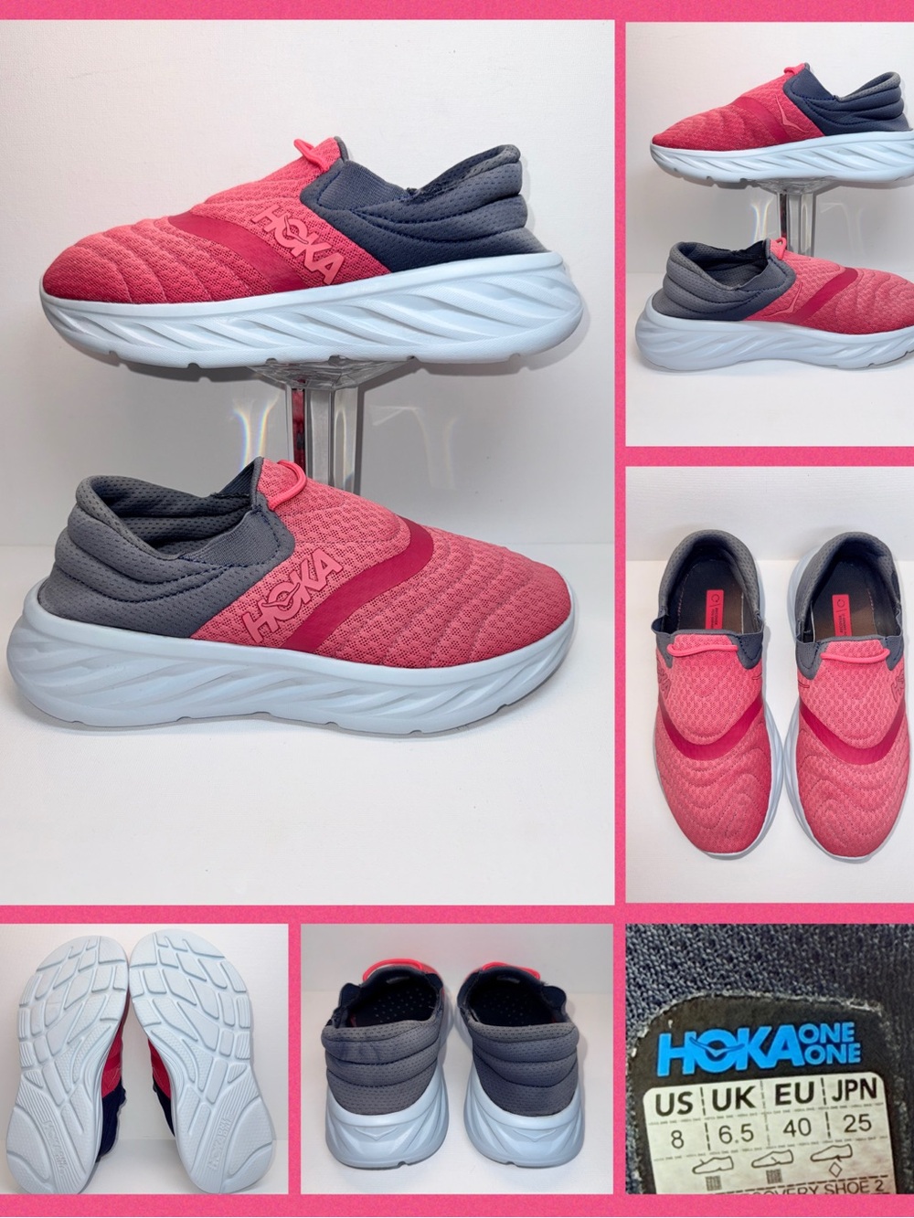 HOKA ORA RECOVERY Pink and Gray Slip-On Athletic Shoes